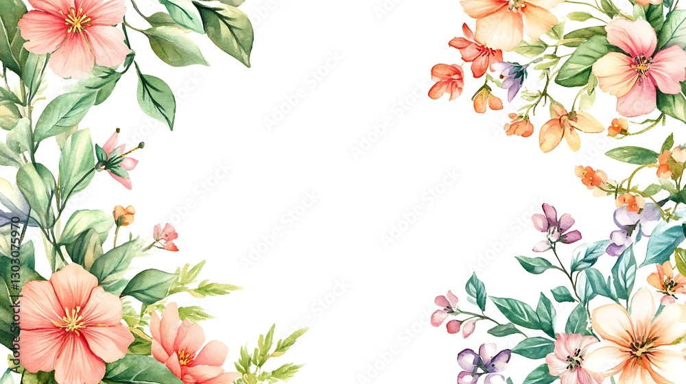 Obraz premium Watercolor Floral Frame: Delicate Blossoms and Greenery