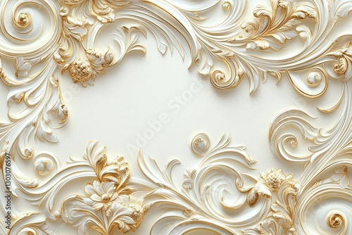 Wallpaper Mural Elegant Gold and White Ornate Floral Frame Design Torontodigital.ca