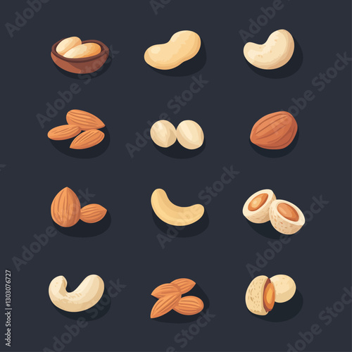 Assorted Nut Collection: Almonds, Cashews, Macadamia, Peanuts Still Life