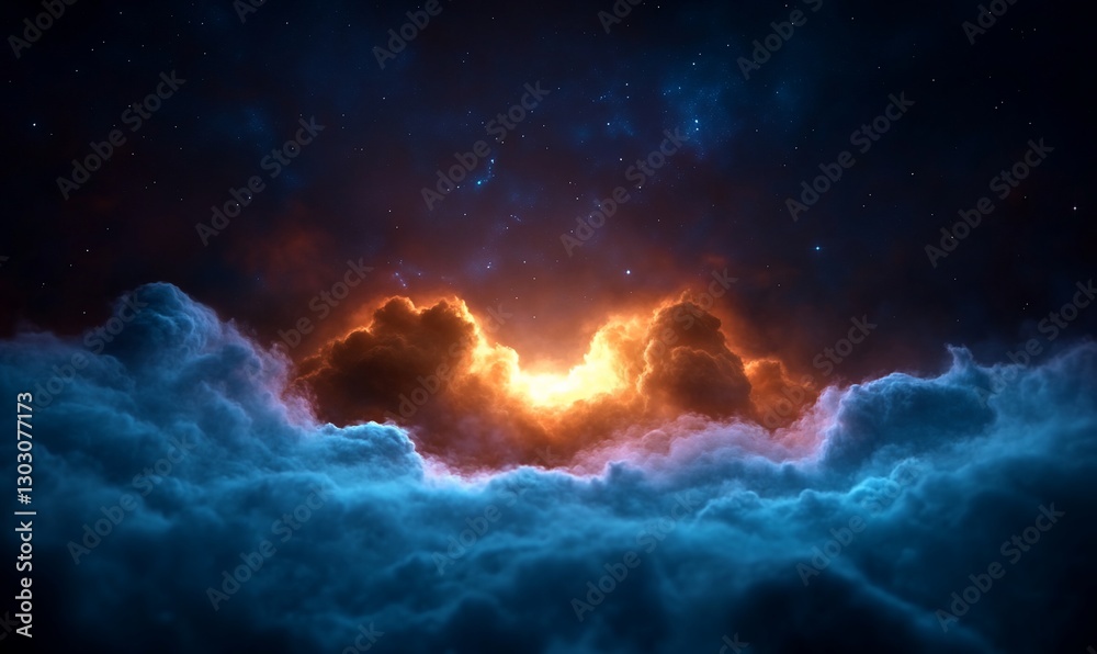 Fototapeta premium Cosmic Cloudscape, Fiery Dawn