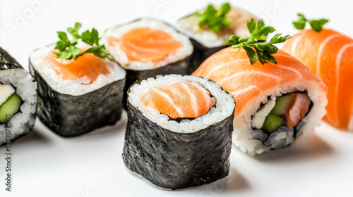 Wallpaper Mural Sushi platter featuring fresh salmon rolls and maki with cucumber Torontodigital.ca