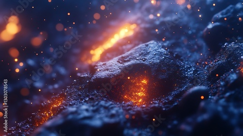 A cosmic view of an asteroid field illuminated by the glow of a nearby star