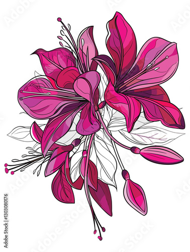 elegant illustration of gibbon flowers line art