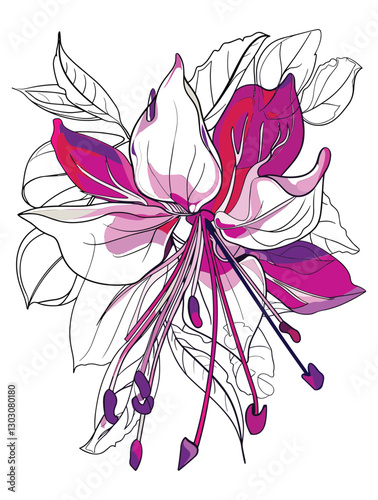 elegant illustration of gibbon flowers line art