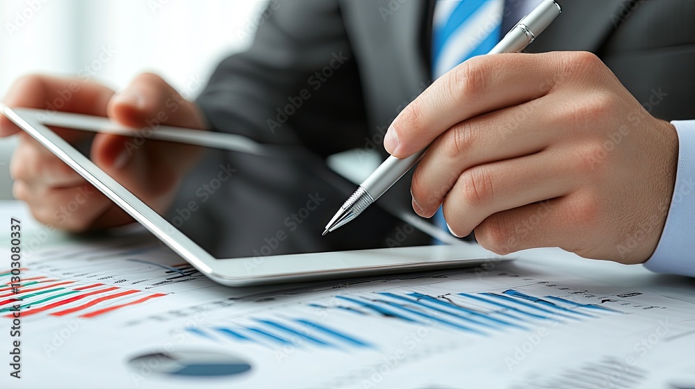 Hands of a Businessman Using Tablet and Reviewing Financial Reports Hands of a Businessman Using Tablet and Reviewing Financial Reports