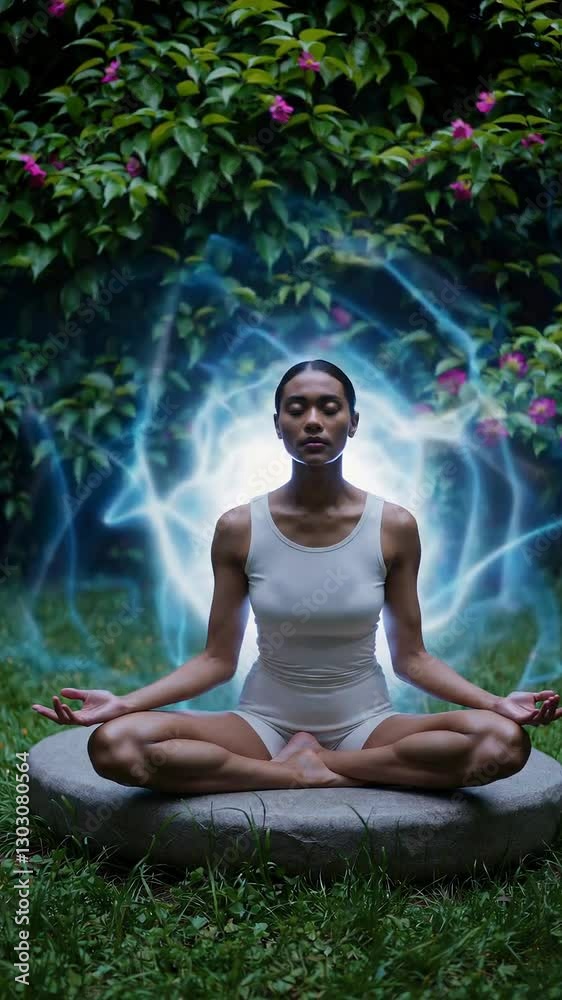 Meditative aura: woman's inner energy unveiled through yoga and nature's harmony Meditative aura: woman's inner energy unveiled through yoga and nature's harmony