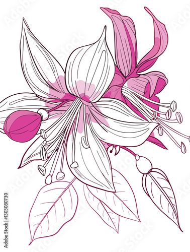 elegant illustration of gibbon flowers line art