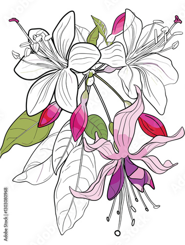 elegant illustration of gibbon flowers line art