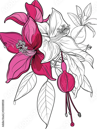 elegant illustration of gibbon flowers line art