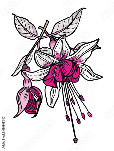 elegant illustration of gibbon flowers line art