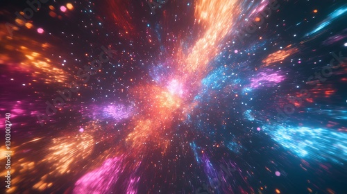 A dazzling star cluster radiating vibrant colors in the backdrop of intergalactic space