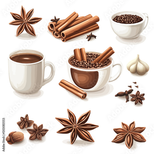 Spices and hot drink ingredients: anise stars, cinnamon and cloves