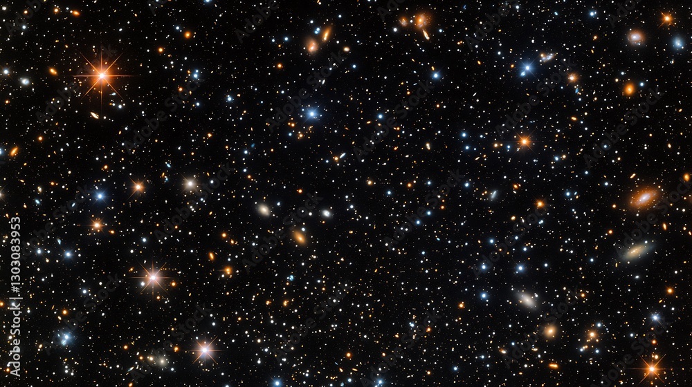 A dense starfield with countless celestial bodies glowing in varied intensities