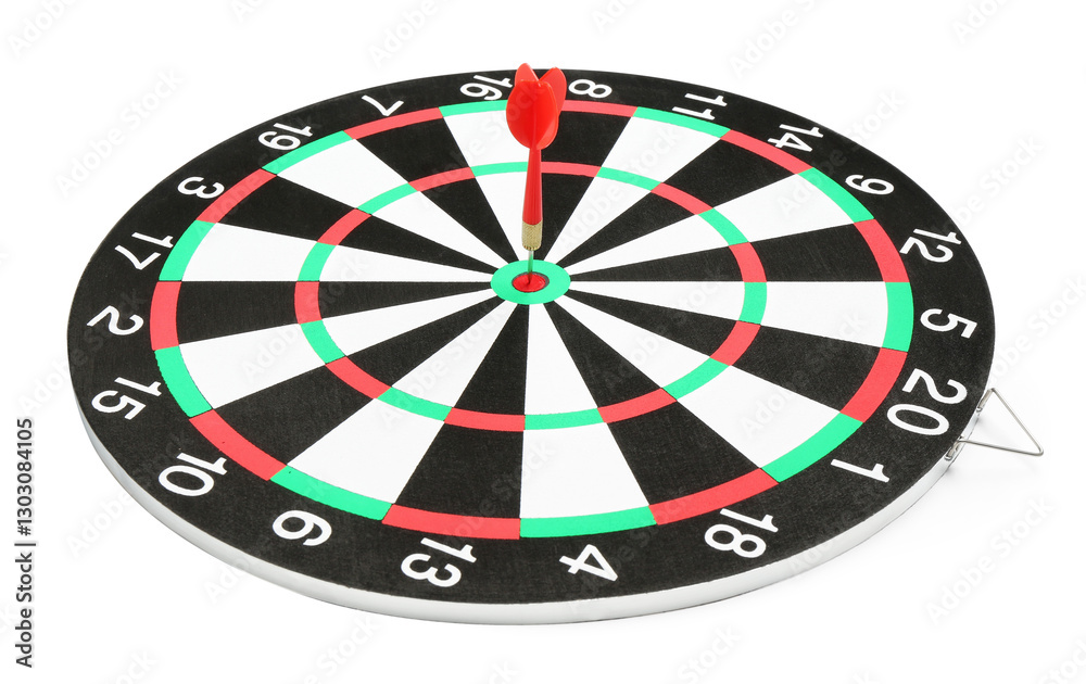 Dart board with red arrow hitting target isolated on white Dart board with red arrow hitting target isolated on white