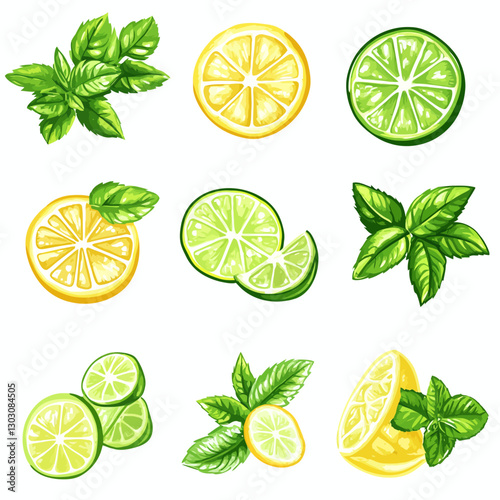 Lemon and Lime Slices with Mint Leaves: Refreshing Citrus Herb Combination