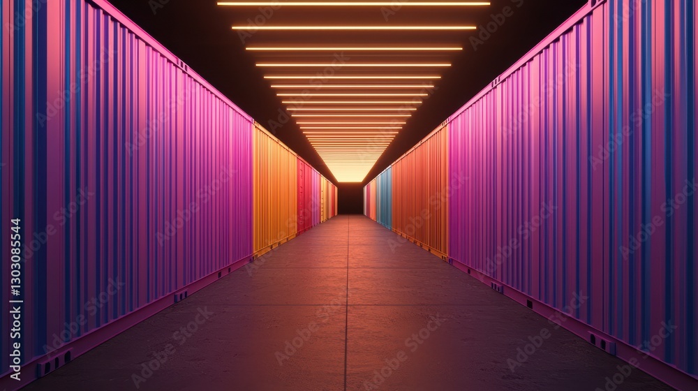 Kubernetes concept. Futuristic Glowing Corridor with Vibrant Neon Lighting and Geometric Patterns Kubernetes concept. Futuristic Glowing Corridor with Vibrant Neon Lighting and Geometric Patterns