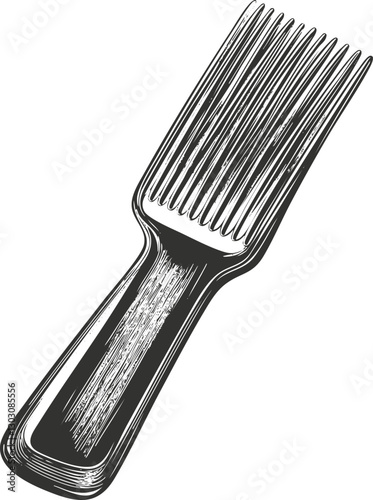 Black and white illustration of a fork with a stylized design.