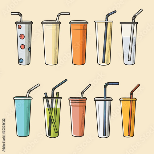 Colorful Collection of Refreshing Drinks in Illustrated Style