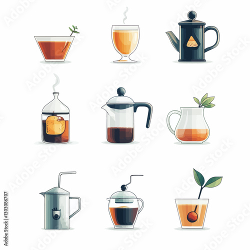 Teapots and Glassware: Assortment of Beverage Containers on White
