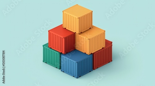 Kubernetes concept. Stacked Colorful Cargo Containers in Orderly Geometric Arrangement Representing Logistics and Supply Chain Solutions