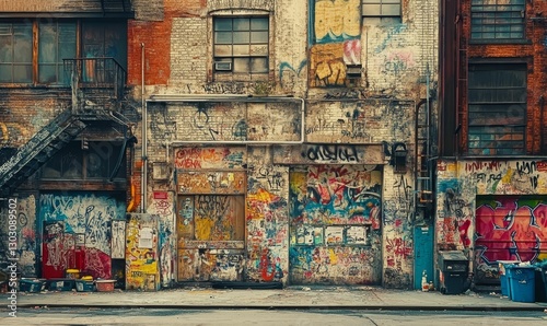 Wallpaper Mural Graffiti covered building exterior urban decay. Torontodigital.ca