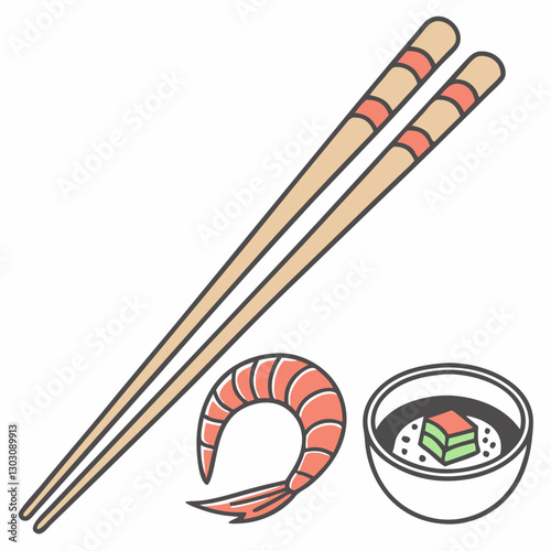 wooden chopsticks with bowl on white background