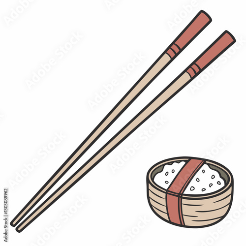 wooden chopsticks with bowl on white background