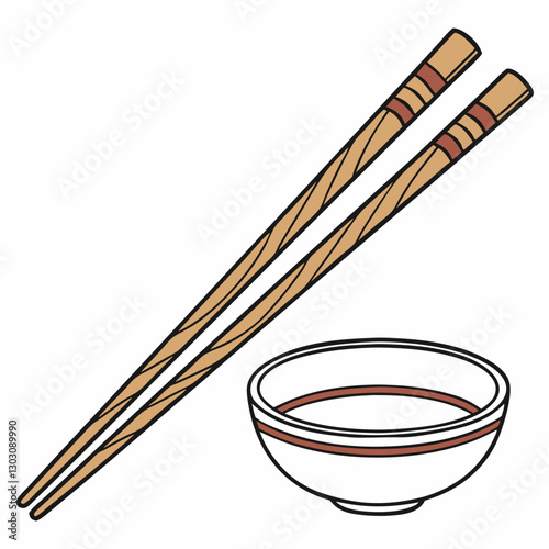 wooden chopsticks with bowl on white background