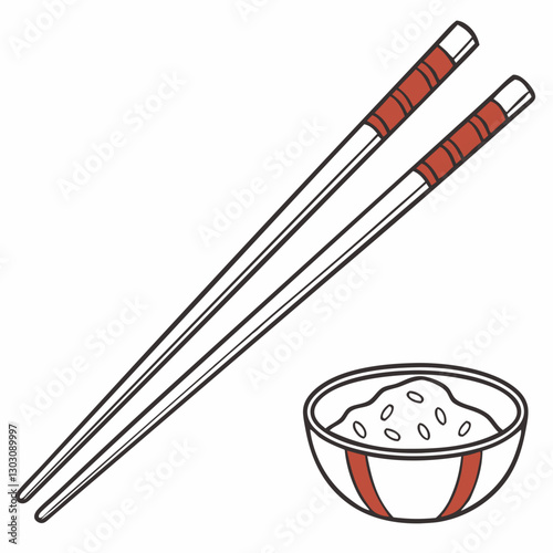 wooden chopsticks with bowl on white background