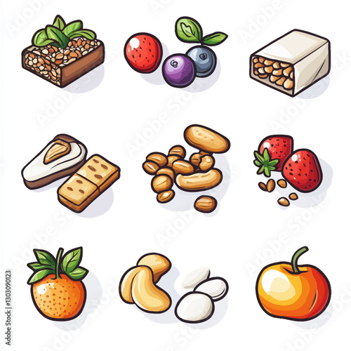 Variety of Healthy Snack Food Items Including Fruit and Nut Bars