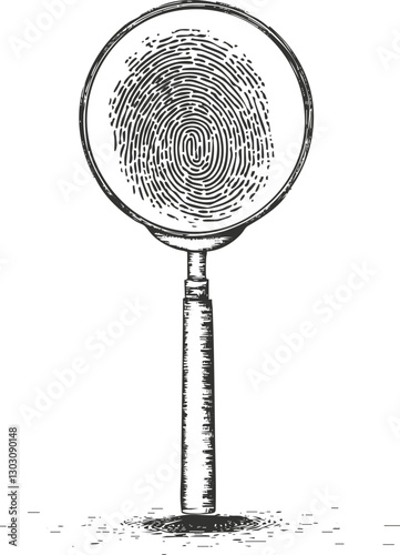 Illustration of a magnifying glass with a fingerprint on the lens.