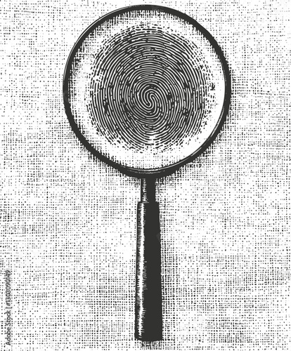 Illustration of a magnifying glass focusing on a fingerprint pattern.