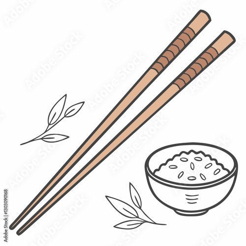 wooden chopsticks with bowl on white background