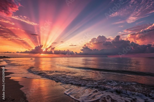 awe-inspiring sight of sun's radiant beams casting a mesmerizing palette of pink orange and gold across serene seascape at daybreak