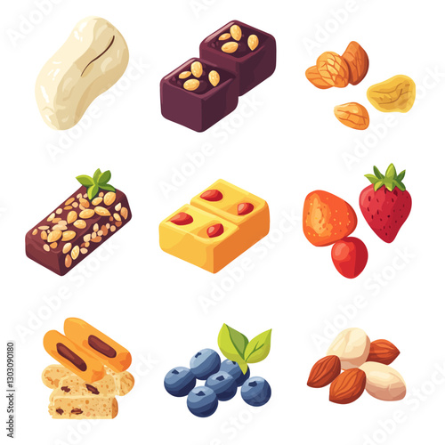 Assorted Sweets and Healthy Snacks with Nuts, Berries, and Confections