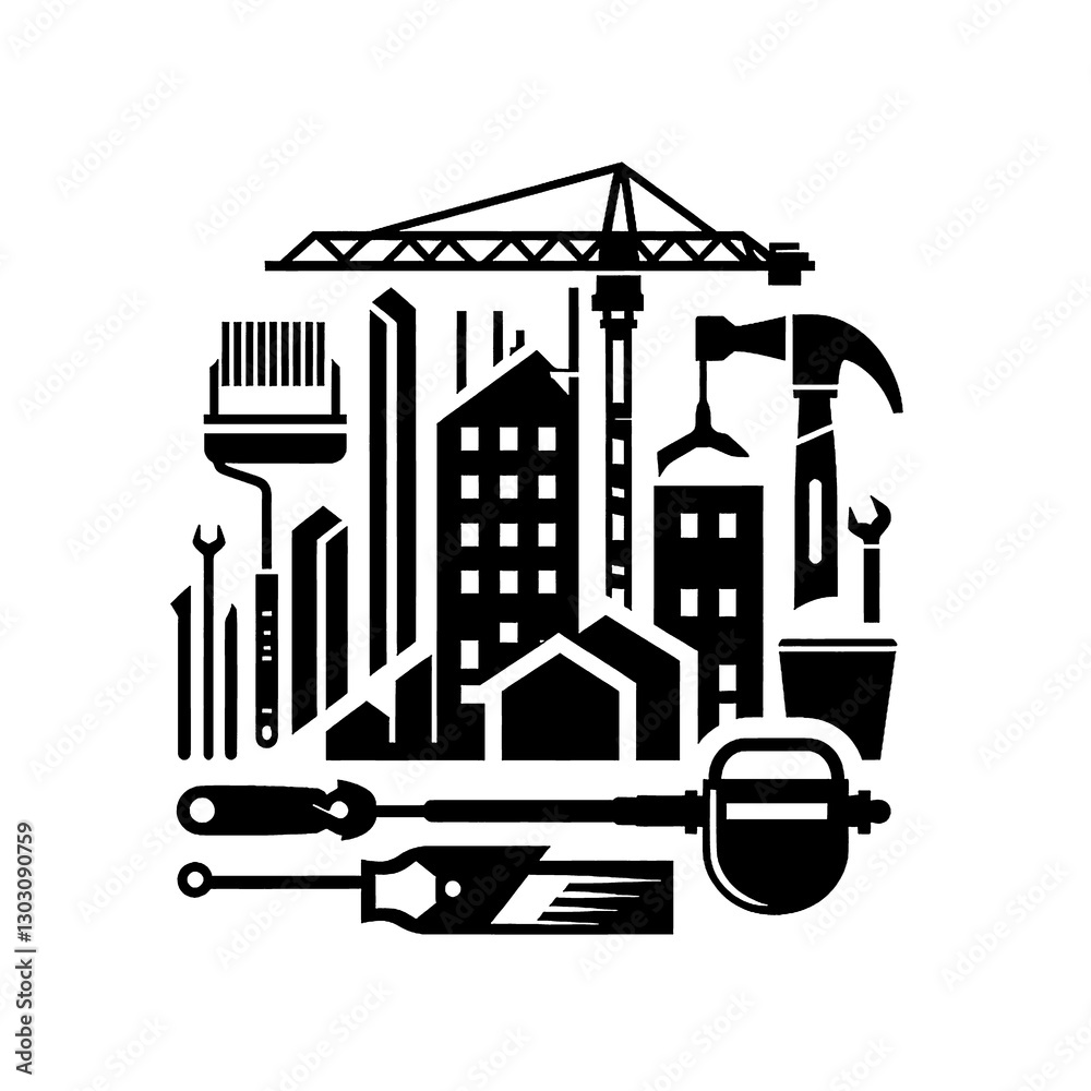 Fototapeta premium Construction icon black and white vector