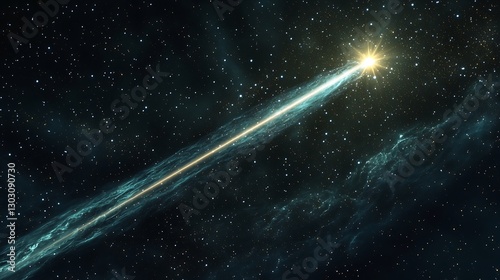 A distant pulsar emitting beams of light across the star-studded expanse of space
