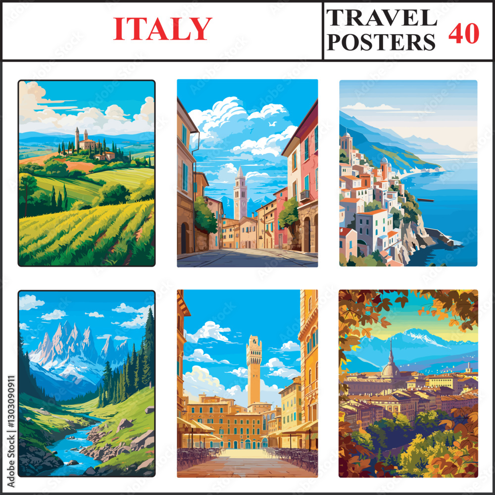 Obraz premium Italy Tuscany Parma Amalfi Coast Travel Poster Wall Art Print Collection Set Part 40