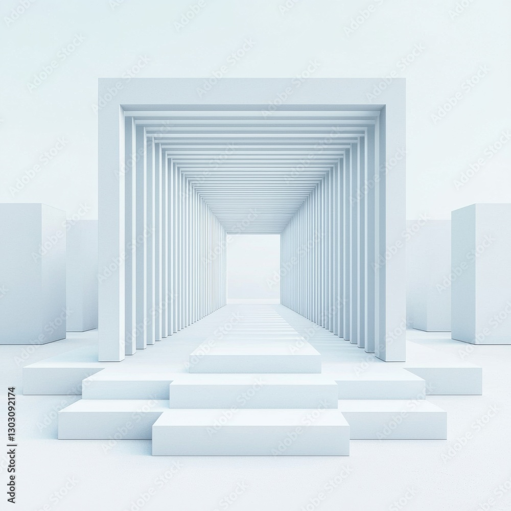 Obraz premium A minimalist architectural interior featuring white geometric forms.