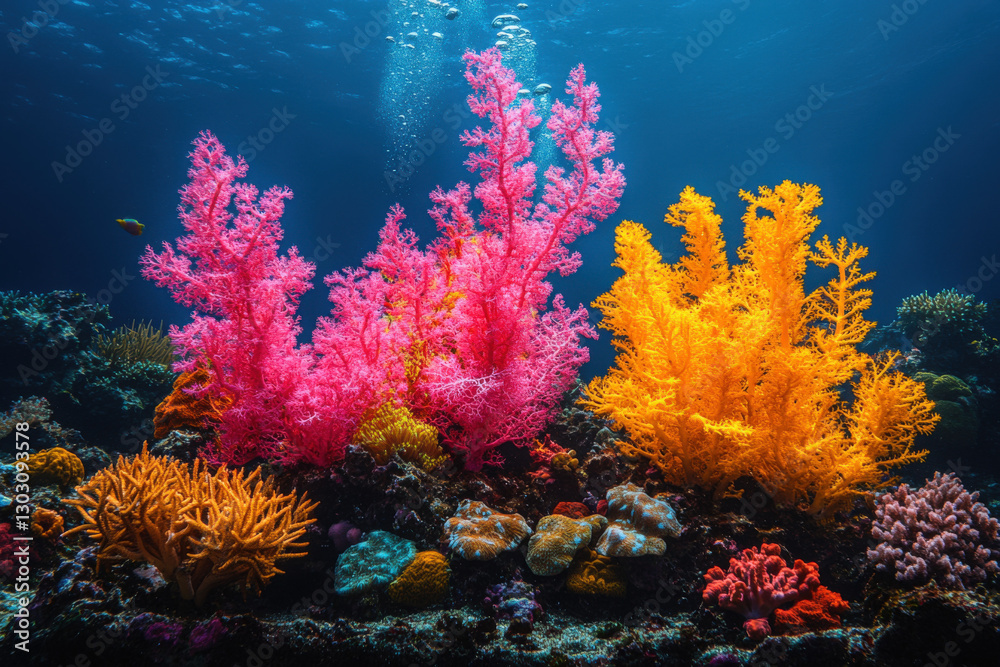Fototapeta premium Explore a stunning underwater landscape filled with vibrant coral reefs and marine biodiversity