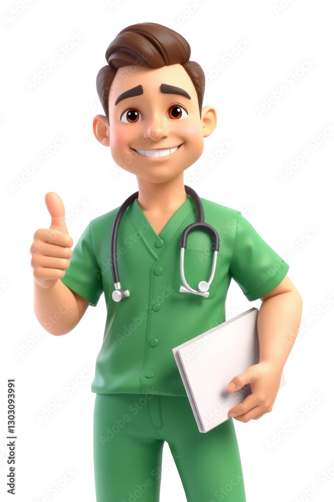 Cute 3D 2D Cartoon Doctor Character with Stethoscope Isolated on Transparent Background PNG Illustration Stickers for Healthcare and Medical Design Projects 