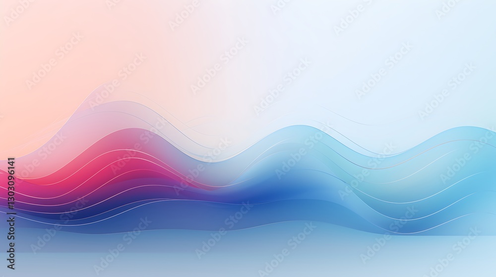 Harmonious Waves of Color: An artistic depiction of flowing, undulating waves, smoothly blending shades of pink, red, and blue to create a sense of calm, elegance and modernity. Harmonious Waves of Color: An artistic depiction of flowing, undulating waves, smoothly blending shades of pink, red, and blue to create a sense of calm, elegance and modernity.
