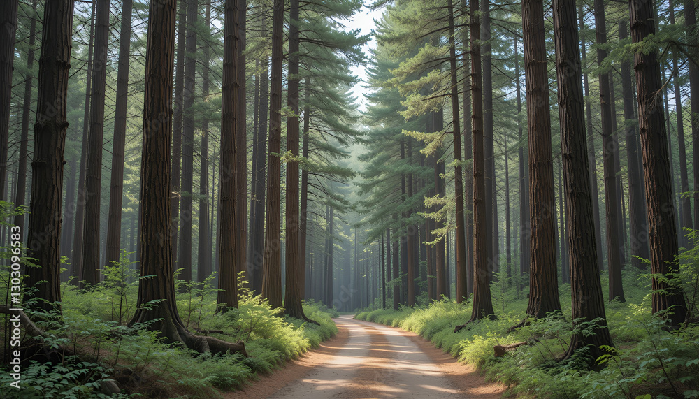 Obraz premium Serene Trails: Walking Through Majestic Pines and Nature’s Fresh Aroma