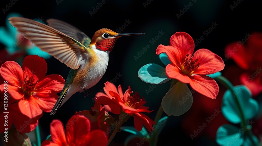 Fototapeta premium Hummingbird with Flowers