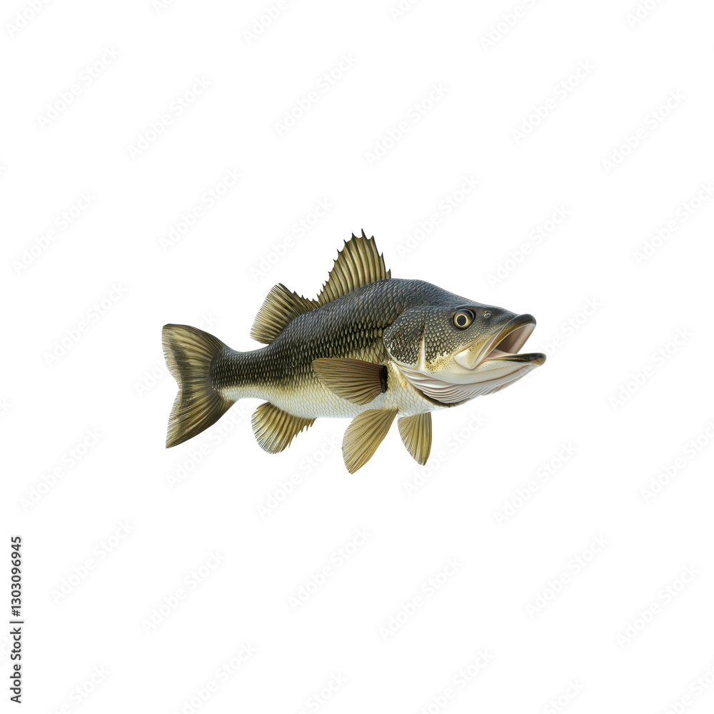 Naklejka premium Largemouth Bass Swimming Gracefully in Clear Water Environment