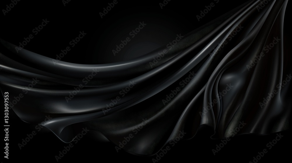 Fototapeta premium Black satin fabric background with folds