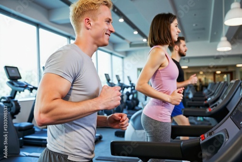 Group of Fit People Running on Treadmills in a Modern Gym – Cardio Workout and Healthy Lifestyle