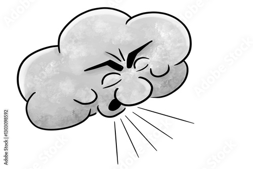 illustration of a gray cartoon cloud blowing wind