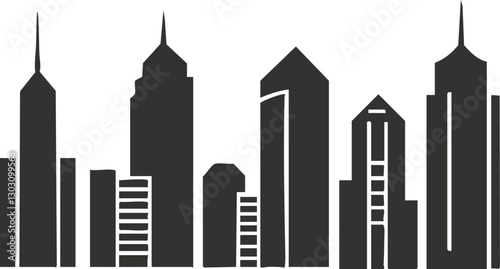 Silhouette of a modern city skyline with various skyscrapers.