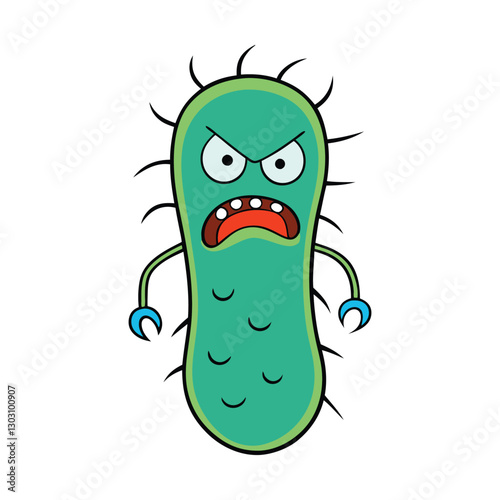 A menacing bacteria with an evil-looking face, featuring sharp eyes and a sinister grin. The design portrays a sense of danger, highlighting its harmful and threatening nature.